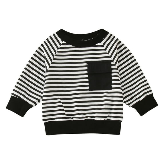 WOYY Boys Long Sleeve Striped Sweatshirt Kids Casual Crewneck Pullover Shirt