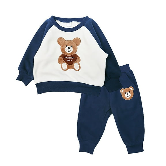 WOYY Infant Boys Outfits Bear Embroidery Fleece Sweatshirt Pants Sweatsuit, Sizes 12-18M