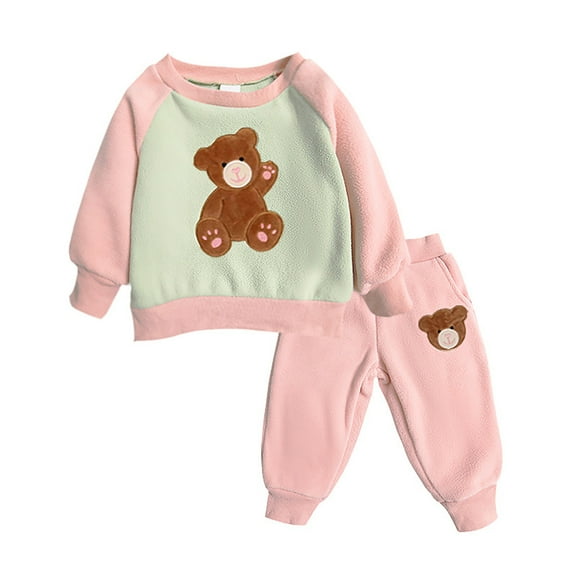 WOYY Infant Boys Outfits Bear Embroidery Fleece Sweatshirt Pants Sweatsuit, Sizes 18-24M