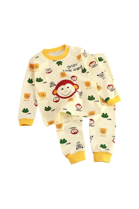 Infant Boys Outfits Cotton Long Sleeve Top Pants Sleepwear Set with Monkey Print, Sizes 12-18M