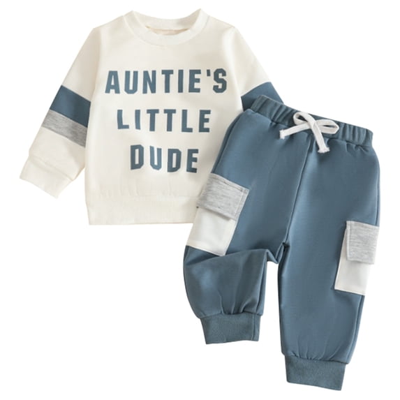 WOYY Infant Boys Outfits Letter Print Crewneck Sweatshirt Cargo Pants Set Children's Clothes Sets, Sizes 3M-4T