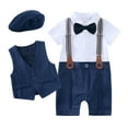 thumbnail image 1 of WOYY Infant Boys Outfits Short Sleeve Romper Suspenders Vest Hat 4Pcs Suit, Sizes 18-24M, 1 of 4