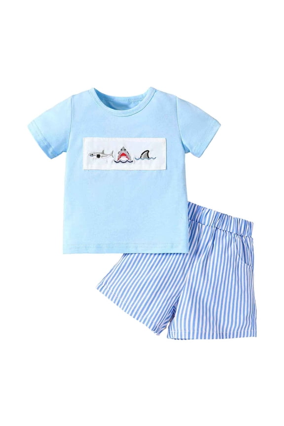 Infant Boys Outfits Short Sleeve T-Shirt and Striped Shorts Set, 2-Piece, Sizes 12-18M