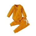thumbnail image 1 of WOYY Infant Boys Outfits Solid Ribbed Long Sleeve Bodysuit Romper Pants Set, Sizes 9-12M, 1 of 7