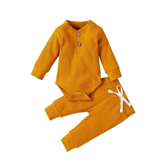 WOYY Infant Boys Outfits Solid Ribbed Long Sleeve Bodysuit Romper Pants Set, Sizes 9-12M