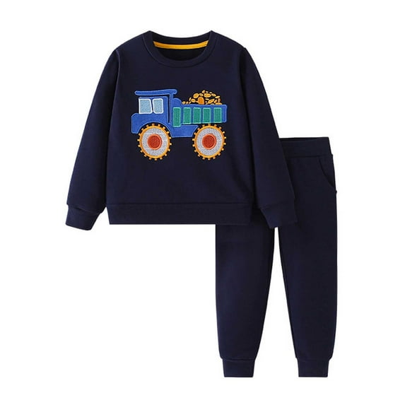 WOYY Infant Boys Outfits Truck Embroidery Crewneck Sweatshirt Sweatpants Set, Sizes 18-24M