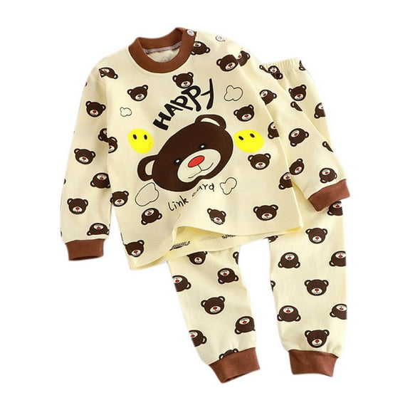 WOYY Infant Boys Pajamas Cartoon Bear Print Long Sleeve T-Shirt and Pants Sleepwear Set