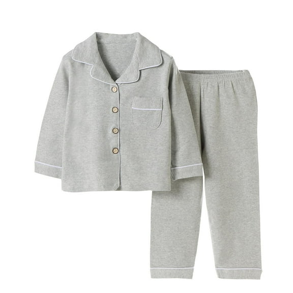 WOYY Infant Boys Pajamas Solid Long Sleeve Button Up Shirt Pants Nightwear Outfits