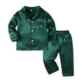 thumbnail image 1 of WOYY Boys Pajamas Solid Long Sleeve Button Up Shirt Pants Sleepwear Home Pj's Set, 1 of 3