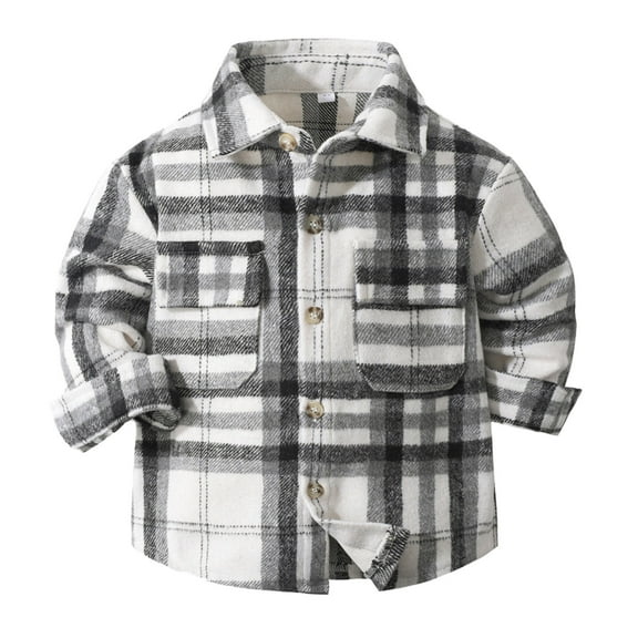 WOYY Infant Boys Plaid Jacket Thicken Long Sleeve Button down Shirt Coat Children's Outerwear