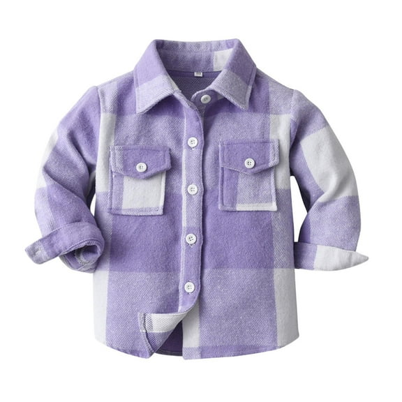 WOYY Boys Plaid Long Sleeve Button Down Shirt Casual Unisex Pocket Shirt Jacket