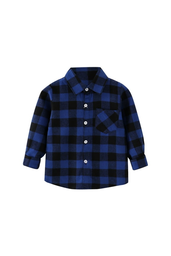 Boys Plaid Long Sleeve Shirt Fall Button Down Shacket Jacket, Sizes 18-24M