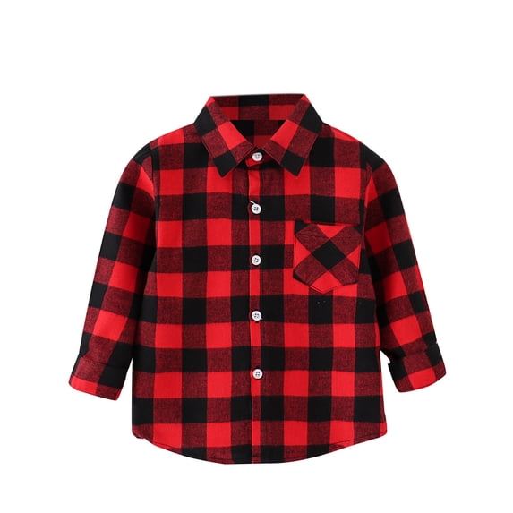 WOYY Boys Plaid Long Sleeve Shirt Fall Button Down Shacket Jacket, Sizes 18-24M