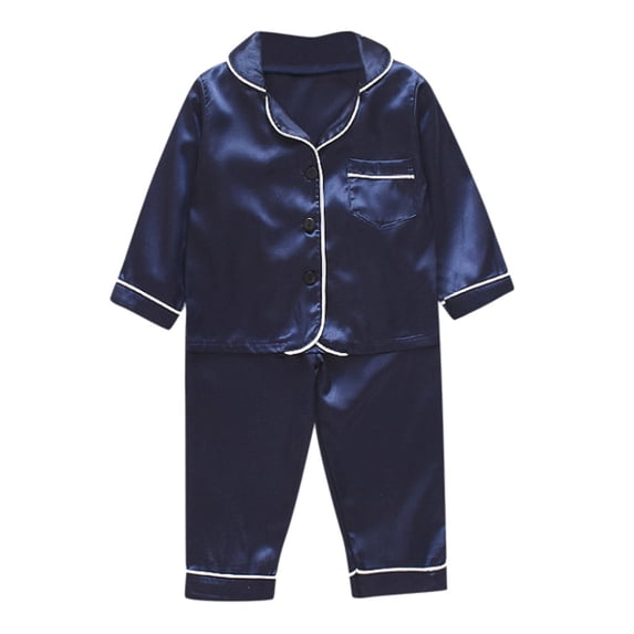 WOYY Infant Boys Satin Silk Pajamas Long Sleeve Button Down Shirt Pants Sleepwear, 2-Piece