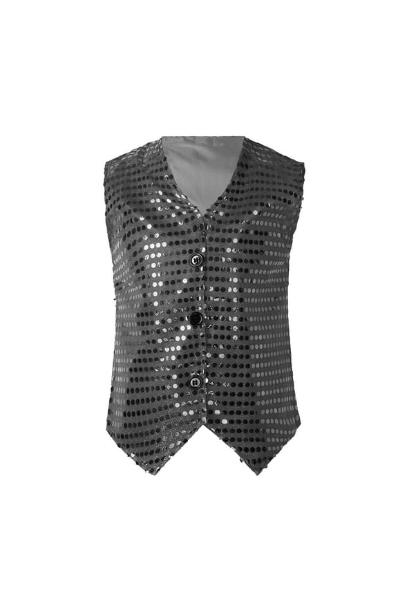 Boys Sequin Glitter Vest Party Carnival Sleeveless Casual Waistcoat for Kids