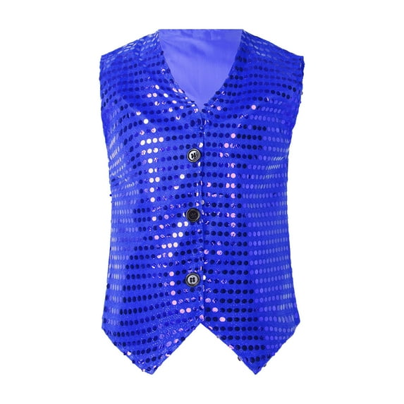WOYY Boys Sequin Glitter Vest Party Carnival Sleeveless Casual Waistcoat for Kids