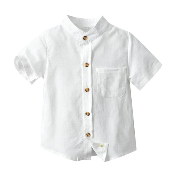WOYY Boys Short Sleeve Pocket Shirt Solid Color Summer Casual Button-Down Shirt