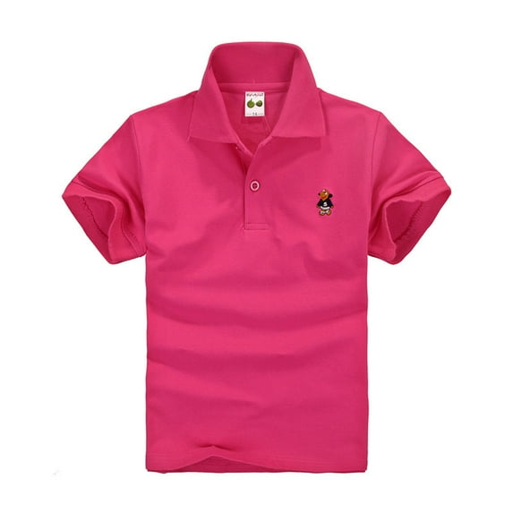 WOYY Boys Short Sleeve Polo Shirt School Uniform Undershirt T-Shirt,Hot Pink