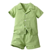WOYY Infant Boys Shorts Sets Beach Solid Short Sleeved Button-Up Shirt Shorts Outfits