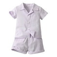thumbnail image 1 of WOYY Infant Boys Shorts Sets Beach Solid Short Sleeved Button-Up Shirt Shorts Set Summer 2pcs Outfits, 1 of 3