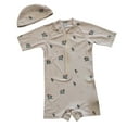 thumbnail image 1 of WOYY Boys Striped One-Piece Swimsuit Zip Up UPF 50+ Quick Dry Rashguard with Hat, 1 of 2