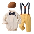 thumbnail image 1 of WOYY Infant Boys Suit Formal Long Sleeve Shirt Bodysuit Suspenders Pants Hat 3Pcs Outfits, Sizes 18-24 Months, 1 of 3