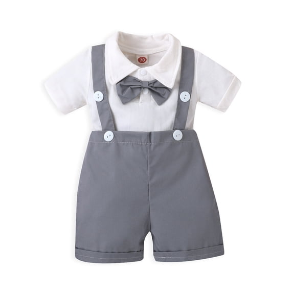 WOYY Boys Summer Outfits Baby Cotton Short Sleeve Bodysuit Suspenders Shorts Set