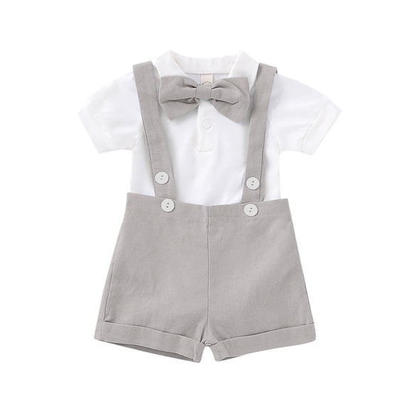 WOYY Infant Boys Summer Outfits Party Short Sleeve Shirt Suspenders Shorts Suit Children's Clothes Sets, Sizes 0-24 Months