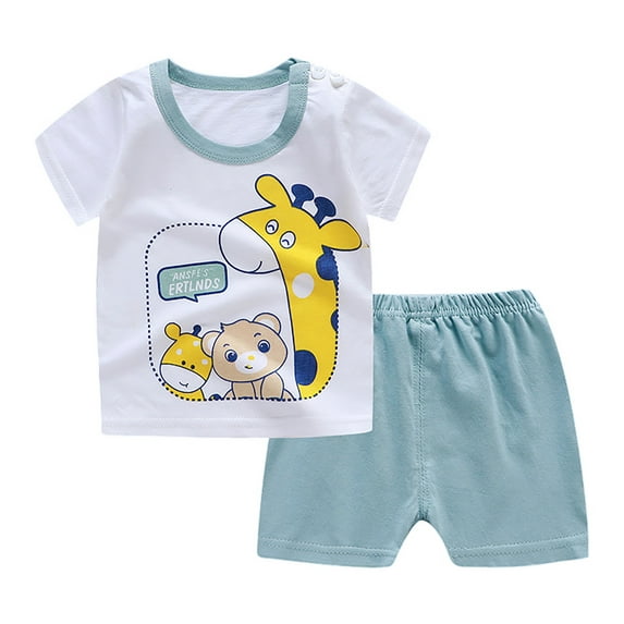 WOYY Infant Boys Summer Pajamas Short Sleeve Graphic T-Shirt Plaid Shorts Set Sleepwear Loungewear, Sizes 18-24M