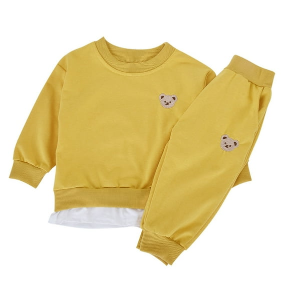 WOYY Boys Sweatsuits Cartoon Bear Crew Neck Sweatshirt and Jogger Pants Outfits