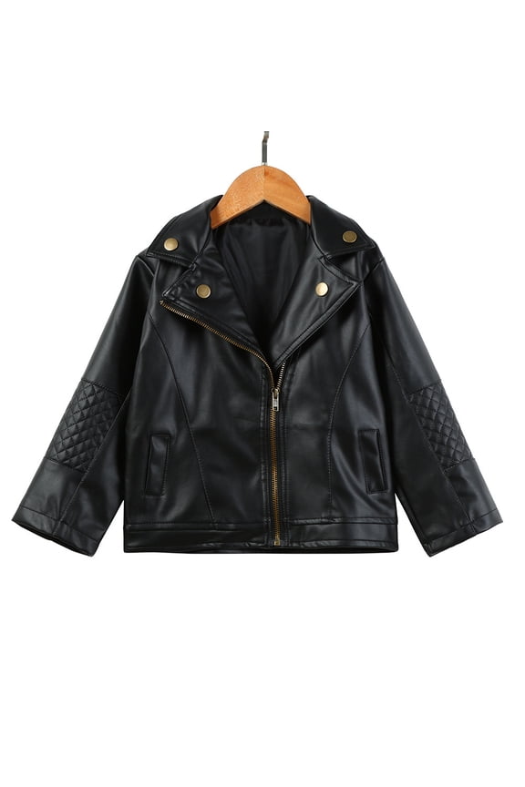 Boys Trendy Leather Jacket Lapel Long Sleeve Pu Leather Coat, Sizes 12-18M