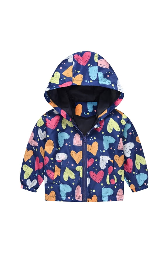 Boys Windbreaker Cartoon Prints Casual Zipper Hooded Jacket, Sizes 12-18M