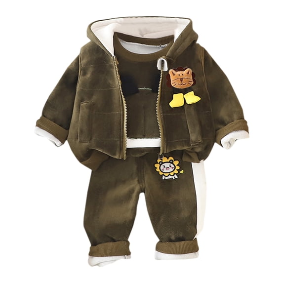 WOYY Infant Boys Winter Outfits Cartoon Fleece Jacket Vest Pants 3Pcs Set Children's Clothes Sets, Sizes 18-24 Months