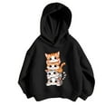 thumbnail image 1 of WOYY Girl Casual Hoodie Cartoon Cat Graphic Pullover Hooded Sweatshirt, Black, 1 of 3