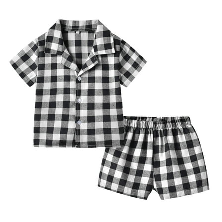 WOYY Infant Girl's Pajamas Cotton Plaid Nightwear Clothes Set, 2-Piece, Sizes 0M-5T
