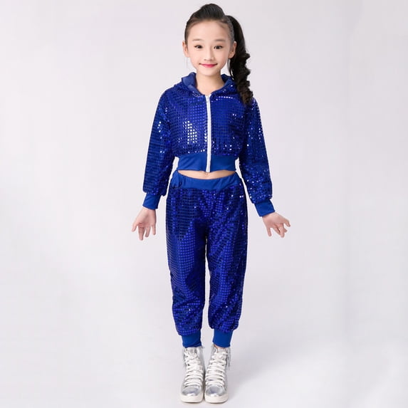 WOYY Infant Girl's Sequin Glitter Outfits Party Carnival Dance Jacket Pants 2Pcs Sets