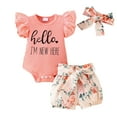 thumbnail image 1 of WOYY Girls 3Pcs Outfits Flutter Sleeve Ribbed Romper Shorts Headband Set Baby Clothing Sets, Sizes 3-6 Months, 1 of 6