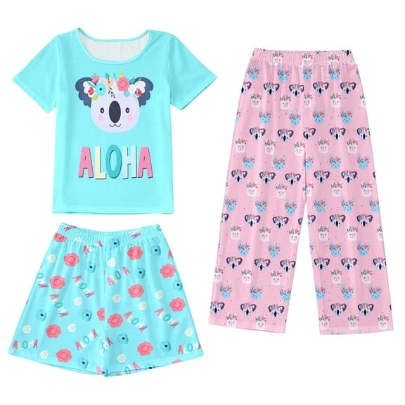 WOYY Infant Girls 3Pcs Pajamas Cartoon Print T Shirt Shorts Pants Sleepwear, Sizes 18-24M
