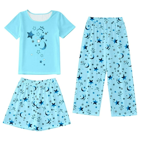 WOYY Infant Girls 3Pcs Pajamas Short Sleeve T-Shirt Shorts Pants Homewear, Sizes 18-24M