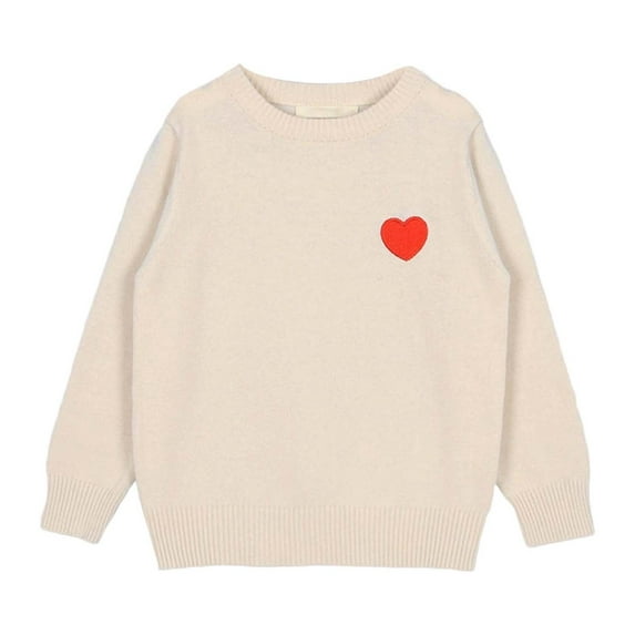 WOYY Girls Casual Sweater Heart Print Crew Neck Pullover Knitwear, Sizes 12-18M