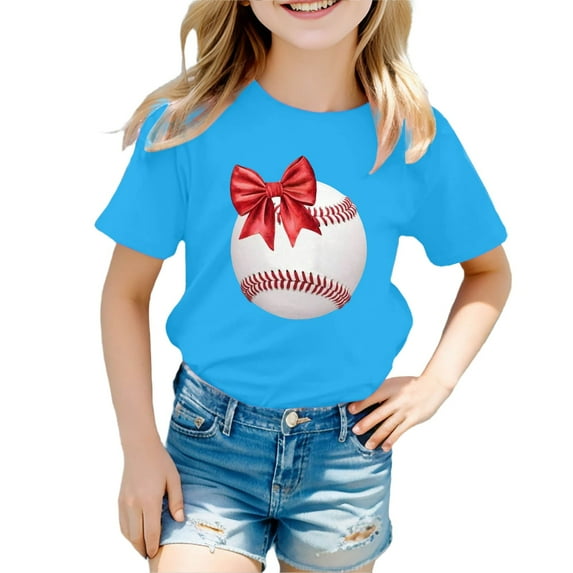 WOYY Infant Girls Casual T Shirt Baseball Printed Short Sleeve T-Shirt Summer Sport Tee Shirt