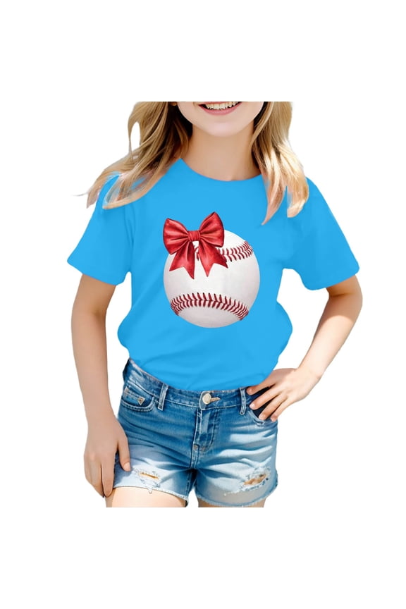 Infant Girls Casual T Shirt Baseball Printed Short Sleeve T-Shirt Summer Sport Tee Shirt