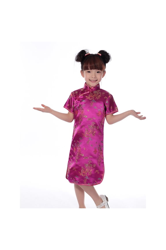 Infant Girls Chinese Cheongsam Floral Embroidery Short Sleeve Dress, Sizes 12-18M