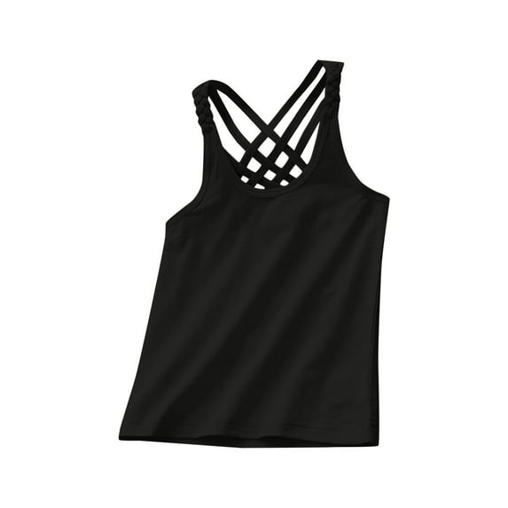 WOYY Girls Crisscross Vest Spaghetti Strap Solid Casual Tank Top Camisole Tops