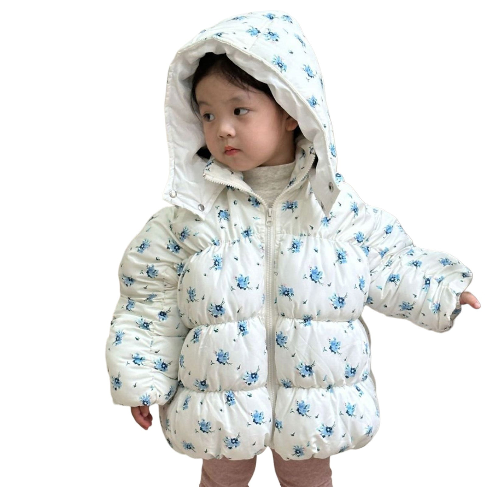 WOYY Girls Down Jacket Floral Thick Quilted Padded Coat Zip up Hooded ...