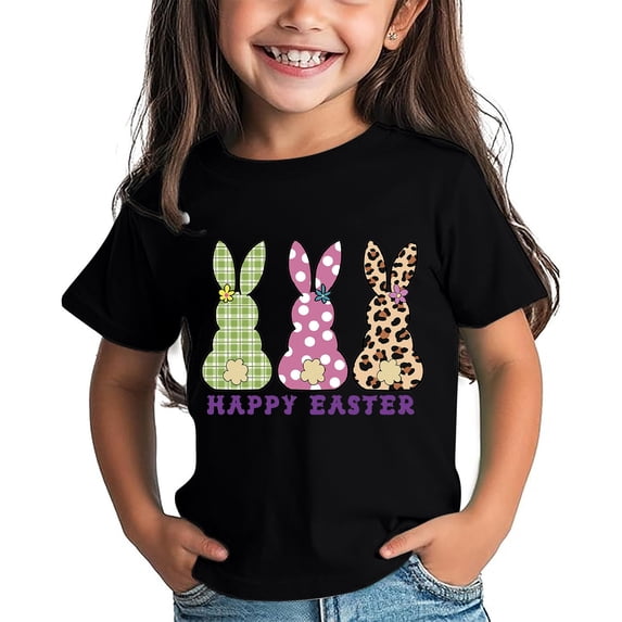 WOYY Toddler Girls Easter Short Sleeve T Shirt Bunny Print Round Neck T-Shirt Graphic Tee