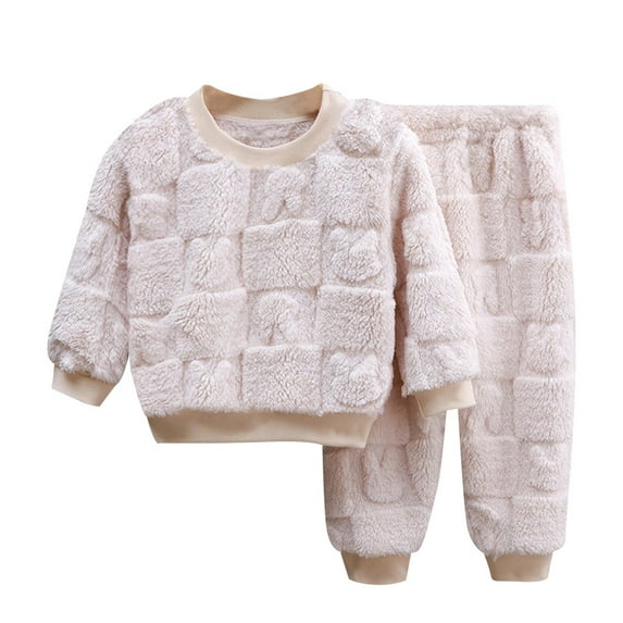 WOYY Girls Flannel Jacquard Pajamas Homewear Fuzzy Warm Outfits Sleepwear Pjs Set