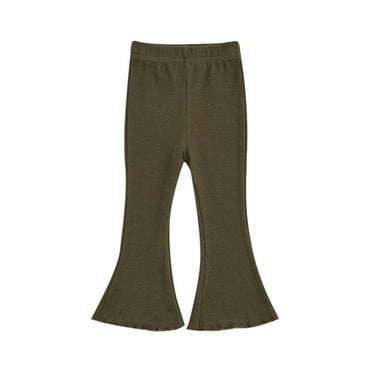 WOYY Girls Flared Pants Stretch Elastic Waist Trousers Casual Solid Color Pants