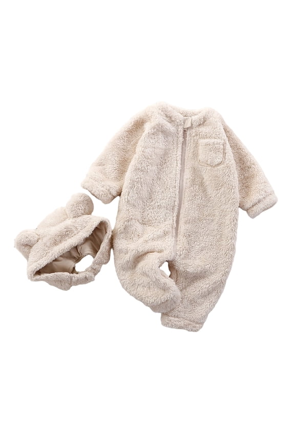 Girls Jumpsuit Zipper Soft Flannel Romper Onesies with Hood, Sizes 12-24M