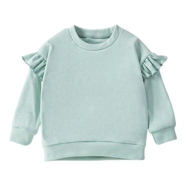 WOYY Girls Sweatshirt Solid Ruffle Crewneck Fall Winter Pullover Top